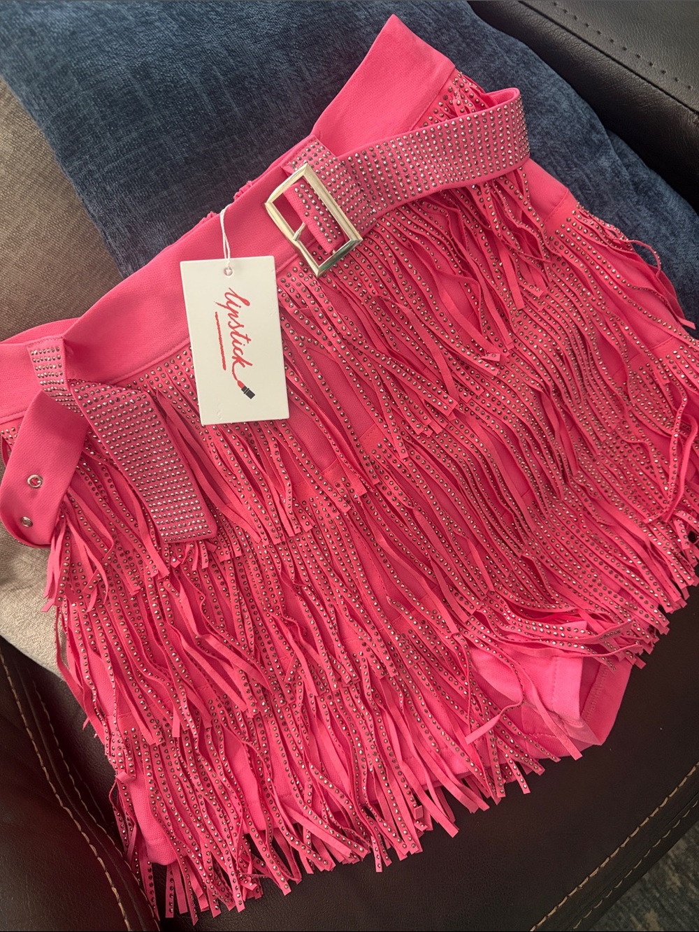Hot Pink Fringe Skort with all over rhinestones